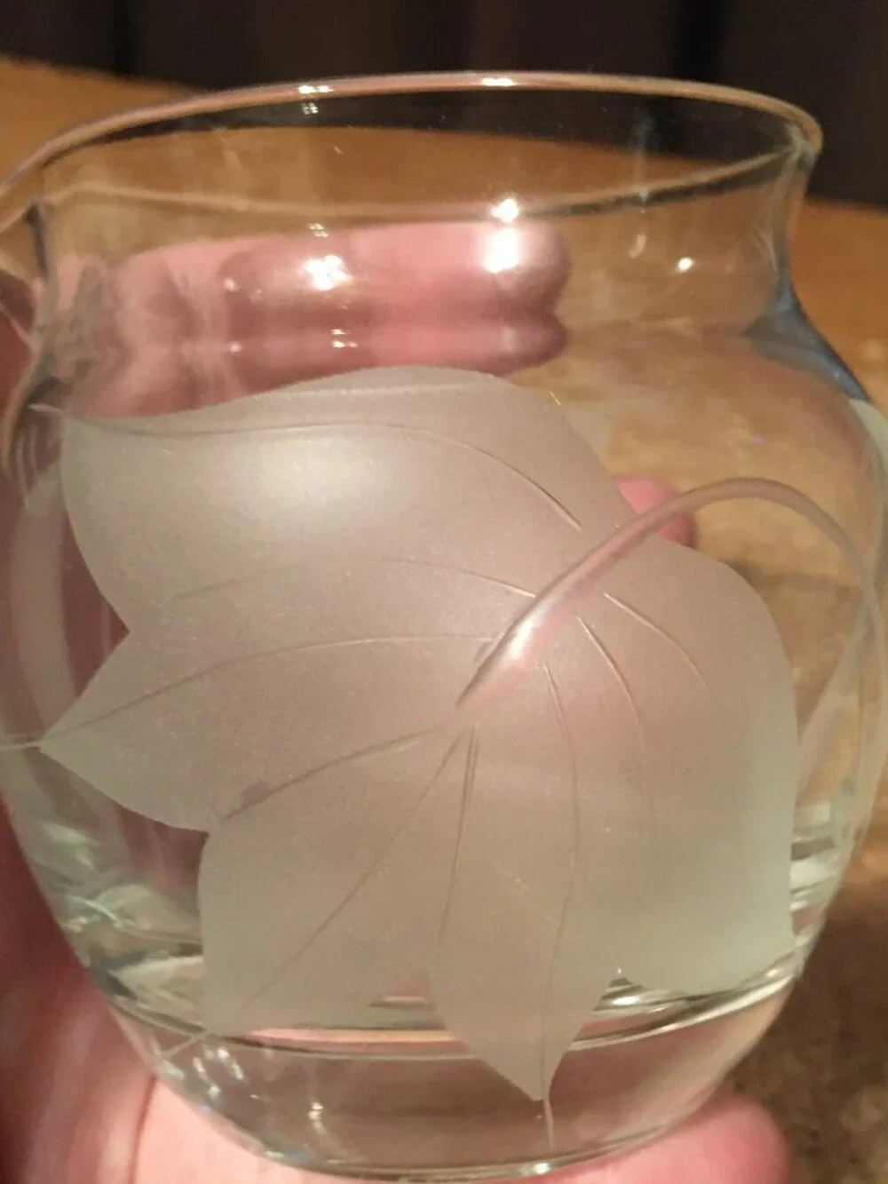 GLASS CONDIMENT JAR WITH LID FROSTED LEAVES